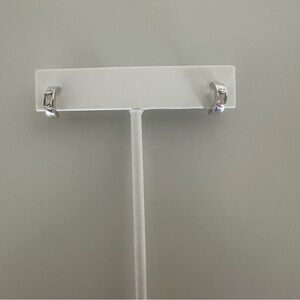 Vintage Sterling Silver Tiny Huggie Hoops with Clear Stone